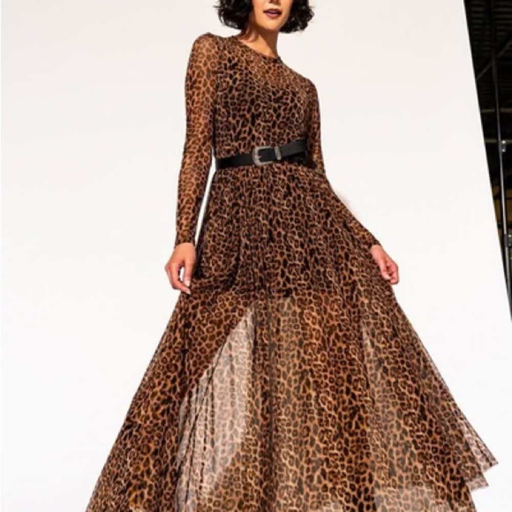Dressed in LALA Brown and Black Pleated High-Low Gown - Picture 2 of 4